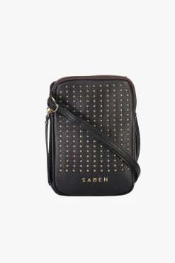SABEN Bags Get The Look Nikko Black With Gold Studs Leather Phone Sling