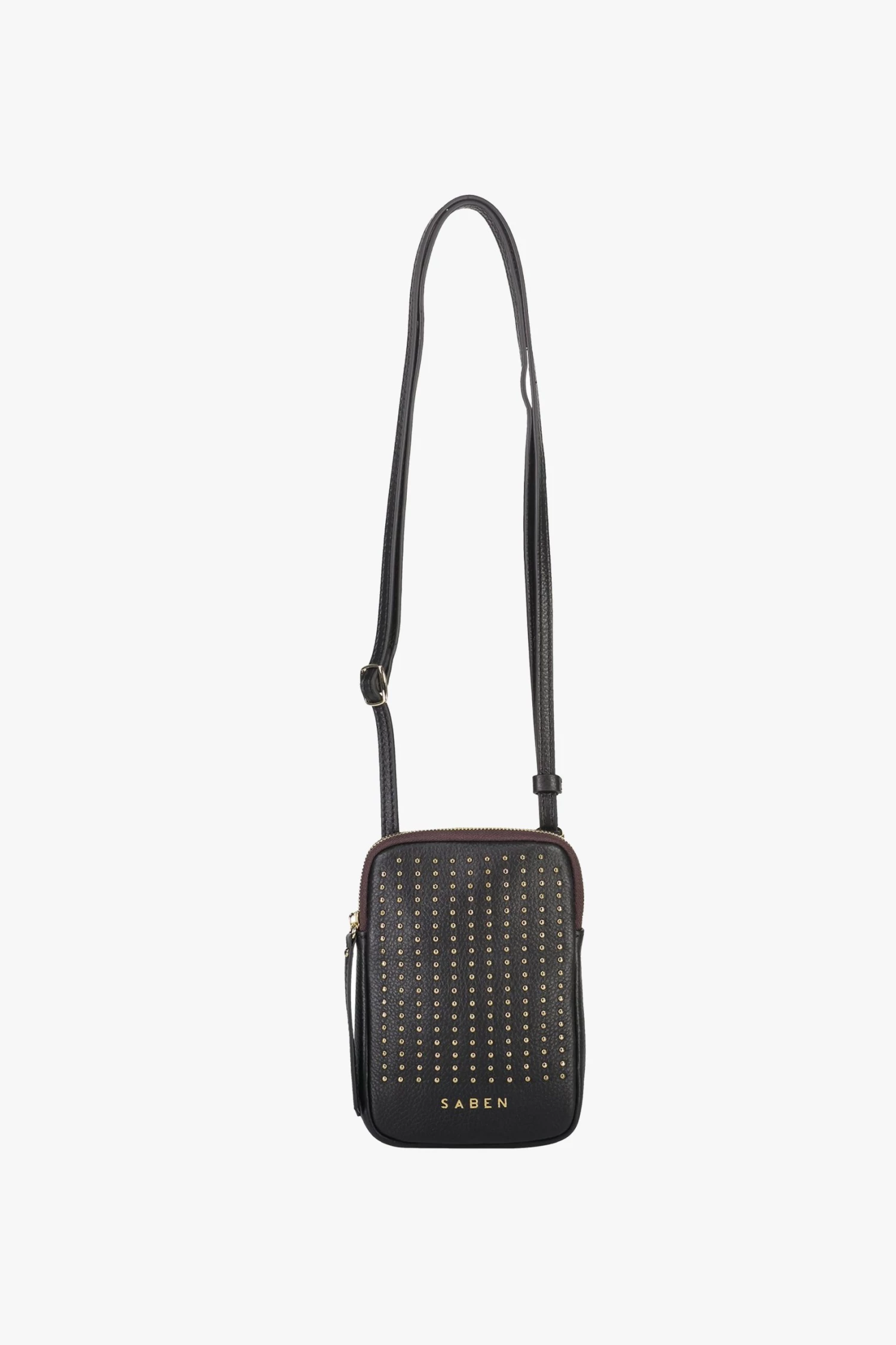 SABEN Bags Get The Look Nikko Black With Gold Studs Leather Phone Sling