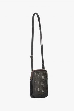 SABEN Bags Get The Look Nikko Black With Gold Studs Leather Phone Sling