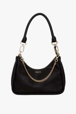 SABEN Bags Odette Black Python Shoulder Bag With Gold Chain Detail