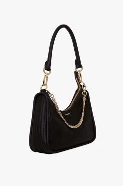 SABEN Bags Odette Black Python Shoulder Bag With Gold Chain Detail