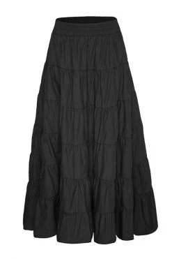 Ivy + Jack Olivia Black Shirred Waist Tiered Maxi Skirt New In