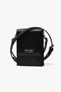 Stolen On Tour Black Leather Cross Body Phone Bag With Silver Hardware Support Local