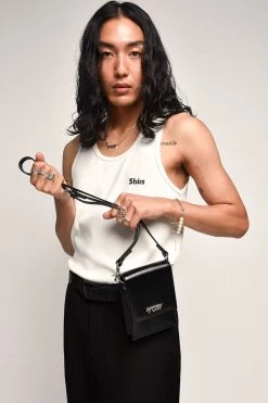 Stolen On Tour Black Leather Cross Body Phone Bag With Silver Hardware Support Local