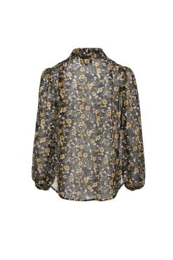 Among The Brave Optimistic Sheer Black Floral Tie Neck LS Top Tops & Tees