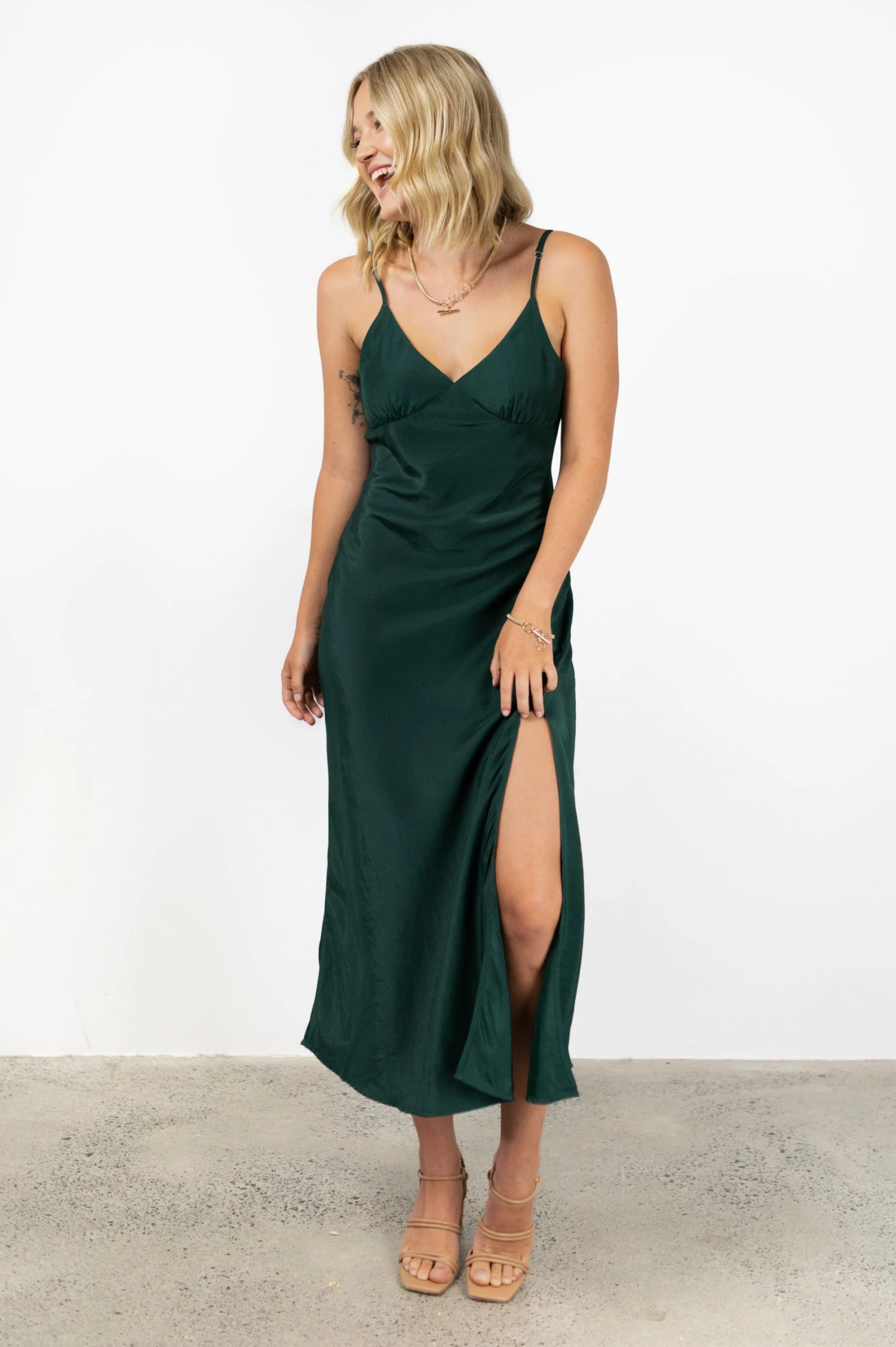 Among The Brave Dresses Otherworldly Forest Washer Satin Panel Bodice Bias Midi Dress