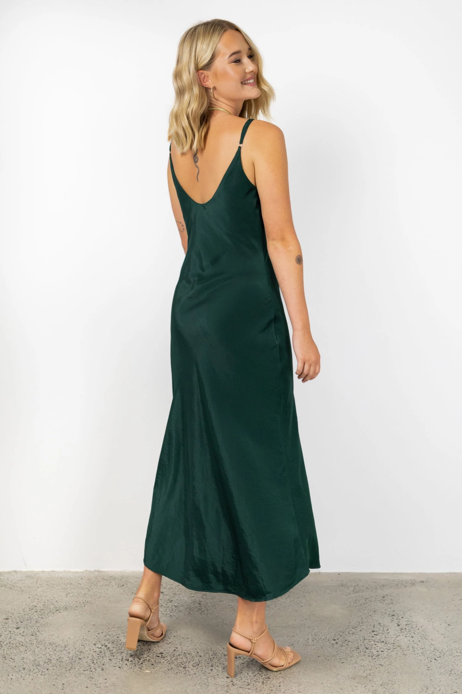Among The Brave Dresses Otherworldly Forest Washer Satin Panel Bodice Bias Midi Dress