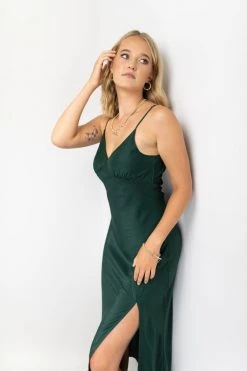 Among The Brave Dresses Otherworldly Forest Washer Satin Panel Bodice Bias Midi Dress