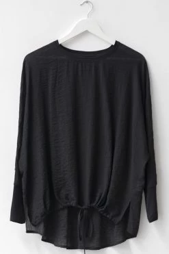 Among The Brave New In Pavilion Tie Hem Black Textured Top
