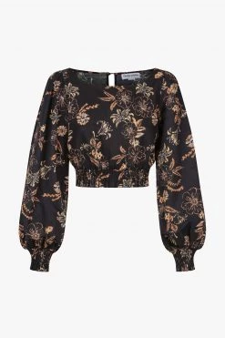 Charlie Holiday Pamela Black Sweet Tropics Floral LS Crop Top New In