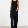 Among The Brave Pants Inspired Black Wide Leg Paper Bag Linen Blend Pant
