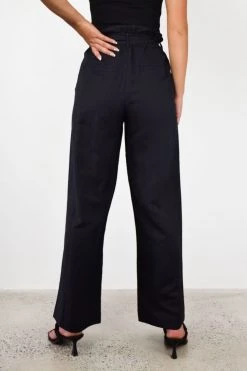 Among The Brave Pants Inspired Black Wide Leg Paper Bag Linen Blend Pant