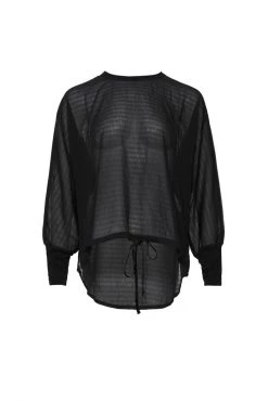 Among The Brave New In Pavilion Tie Hem Black Textured Top