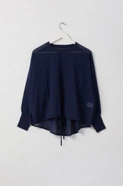 Among The Brave Pavilion Navy Crinkle Tie Hem Top