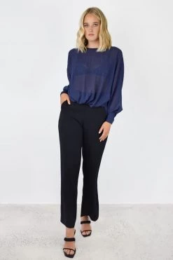 Among The Brave Pavilion Navy Crinkle Tie Hem Top