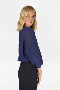 Among The Brave Pavilion Navy Crinkle Tie Hem Top