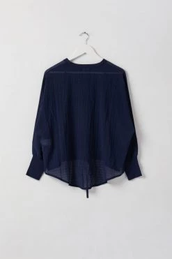 Among The Brave Pavilion Navy Crinkle Tie Hem Top