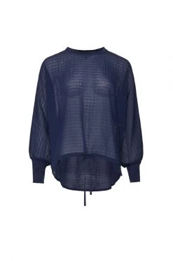 Among The Brave Pavilion Navy Crinkle Tie Hem Top