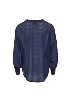 Among The Brave Pavilion Navy Crinkle Tie Hem Top