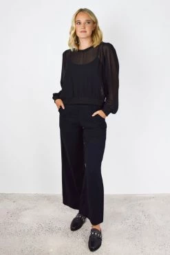 Among The Brave Chance Black Georgette LS Rib Hem Top