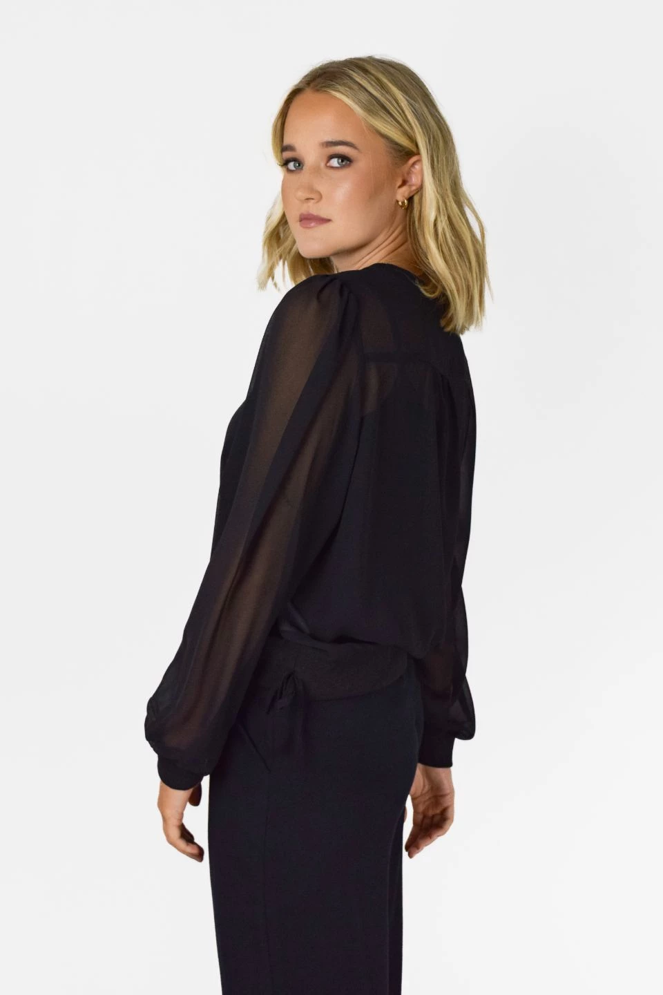 Among The Brave Chance Black Georgette LS Rib Hem Top