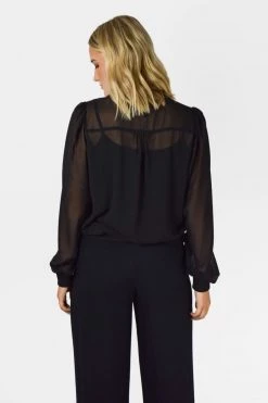 Among The Brave Chance Black Georgette LS Rib Hem Top