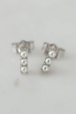 Sophie Jewellery Pearl Bar Stud Earrings Silver