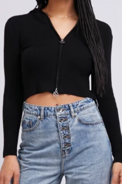 Silent Theory New In Stormi Black Zip Up Top