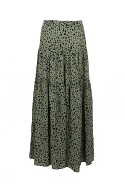 Among The Brave Skirts Playful Khaki Animal Elastic Back Tiered Maxi Skirt