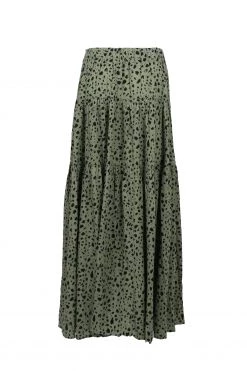 Among The Brave Skirts Playful Khaki Animal Elastic Back Tiered Maxi Skirt