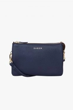 SABEN Bags Tilly Multi Pocket Navy Leather Crossbody Clutch Support Local