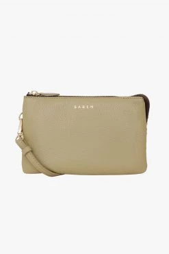 SABEN Bags Support Local Tilly Multi Pocket Tussock Pale Green Leather Crossbody Clutch