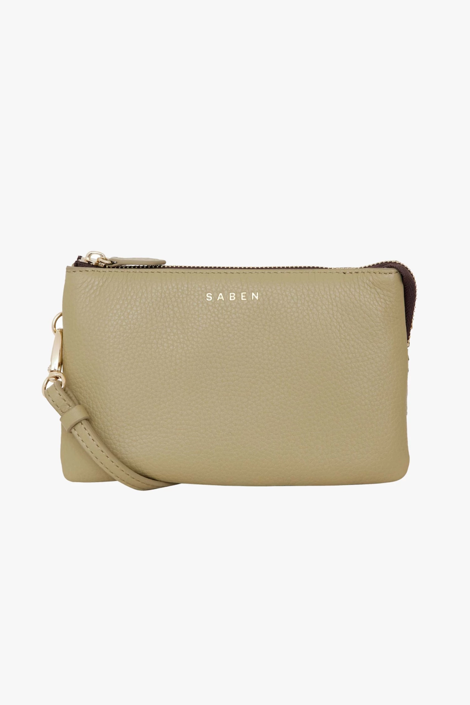 SABEN Bags Support Local Tilly Multi Pocket Tussock Pale Green Leather Crossbody Clutch