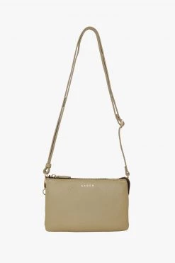 SABEN Bags Support Local Tilly Multi Pocket Tussock Pale Green Leather Crossbody Clutch