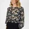 Among The Brave Pure Garden Midnight Puff Sleeve Shirred Blouse