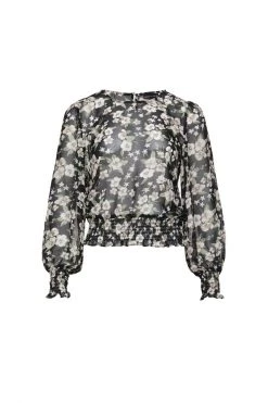 Among The Brave Pure Garden Midnight Puff Sleeve Shirred Blouse