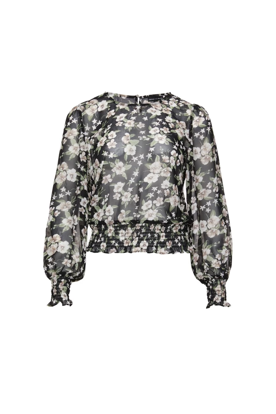 Among The Brave Pure Garden Midnight Puff Sleeve Shirred Blouse