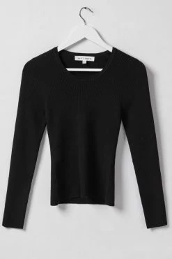 Ivy + Jack Radiant Black LS Rib Knit Crew Neck Top New In