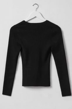 Ivy + Jack Radiant Black LS Rib Knit Crew Neck Top New In