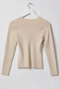Ivy + Jack New In Radiant Cream LS Rib Knit Crew Neck Top