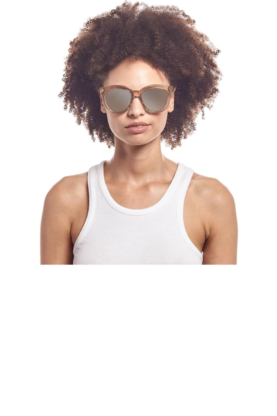 Le Specs Resumption Sustainable Stone Frame With Gold Lens Cat Eye Sunglasses Get The Look