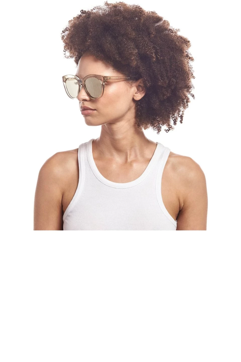 Le Specs Resumption Sustainable Stone Frame With Gold Lens Cat Eye Sunglasses Get The Look