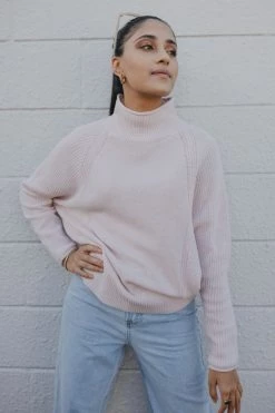 Dom Rosalie Talcum Pink High Neck Knit Sweater Knitwear