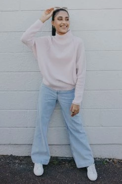 Dom Rosalie Talcum Pink High Neck Knit Sweater Knitwear