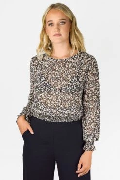 Among The Brave Tops & Tees Rumour Has It Blush Ditsy Botanic LS Shirred Hem Top