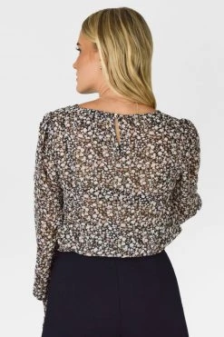 Among The Brave Tops & Tees Rumour Has It Blush Ditsy Botanic LS Shirred Hem Top