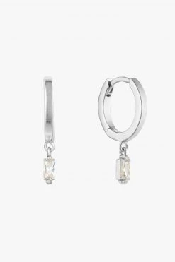 Ania Haie Glow Getter Silver Huggie Hoops With Crystal Drop Jewellery