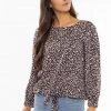 Seeking Lola New In Muse Navy Leopard LS Tie Front Top