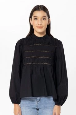 Seeking Lola Desire Black Lace Front LS Top Tops & Tees