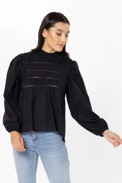 Seeking Lola Desire Black Lace Front LS Top Tops & Tees